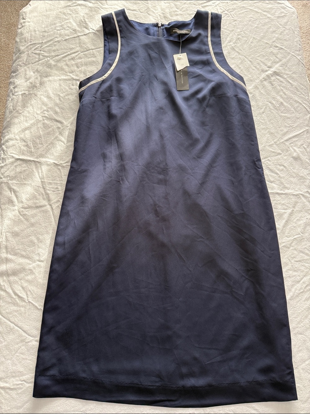 NWT Banana Republic Navy Midi Shift Dress with Cream Piping